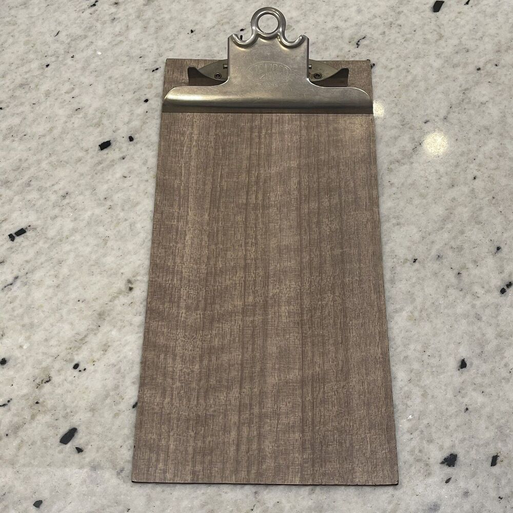 VINTAGE STEMPCO DALLAS MASONITE 6 X 10 1/4”CLIPBOARD Wood Grain Shiny Look
